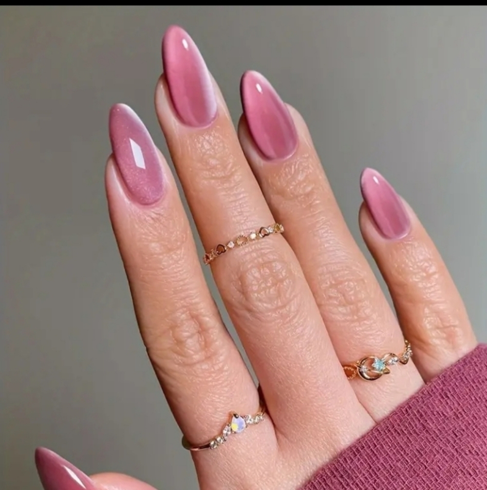 🔥3/$21 Pink cateye almond shaped Press on False nails